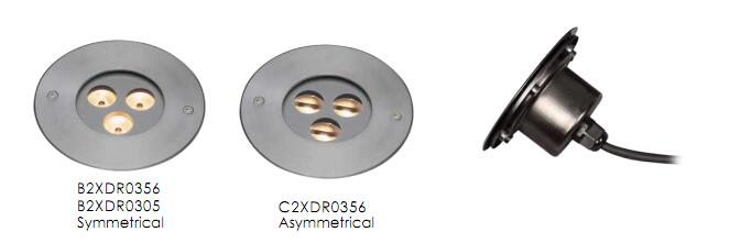 C2XDR0356, C2XDR0305 3 * 1W ou 2W LED asymétrique Inground Uplight a fait de l'acier inoxydable du SUS 316 1