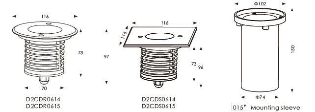 D2CDR0614 D2CDR0615 24V ou 110~240V lissent la lampe extérieure 1.2W 1.8W IP67 évalué extérieur du rendement lumineux SMD LED Inground 2
