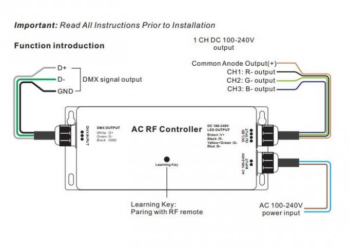 Bande à haute tension rf - contrôleur de DMX, décodeur RVB 5A maximum IP67 de LED de Dmx des 3 Manche 0