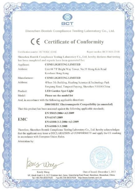 Chine COMI LIGHTING LIMITED Certifications